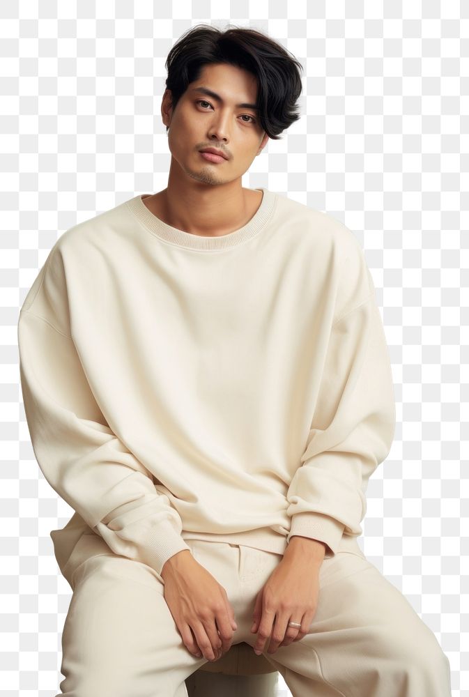 PNG Cream sweater mockup portrait sleeve adult.