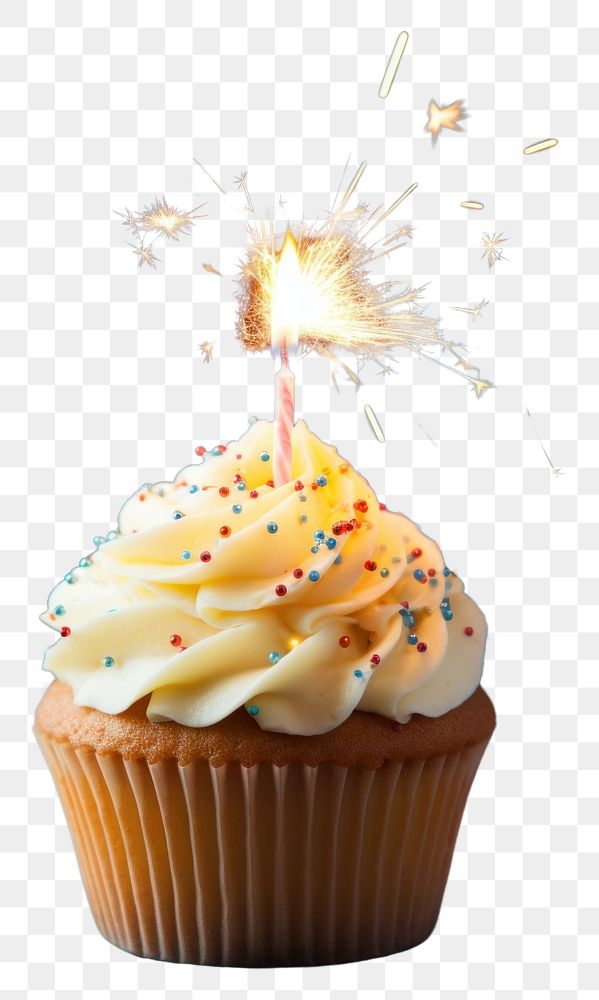 PNG Birthday cupcake sparkler dessert candle. AI generated Image by rawpixel.