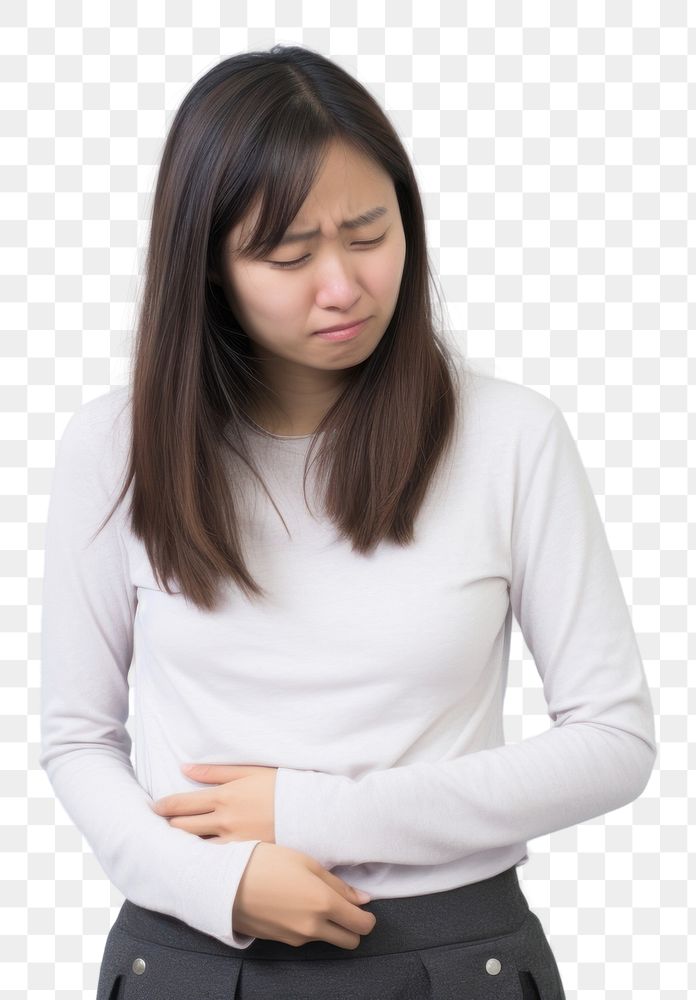 PNG Girl with stomach pain adult anticipation midsection. AI generated Image by rawpixel.