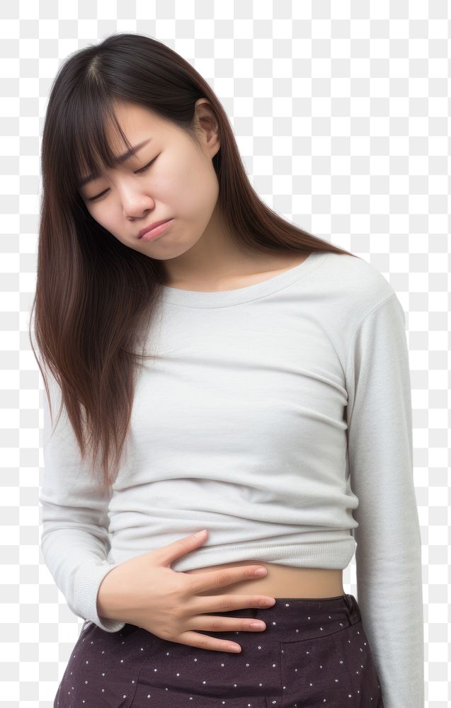 PNG Girl with stomach pain photography portrait adult. AI generated Image by rawpixel.
