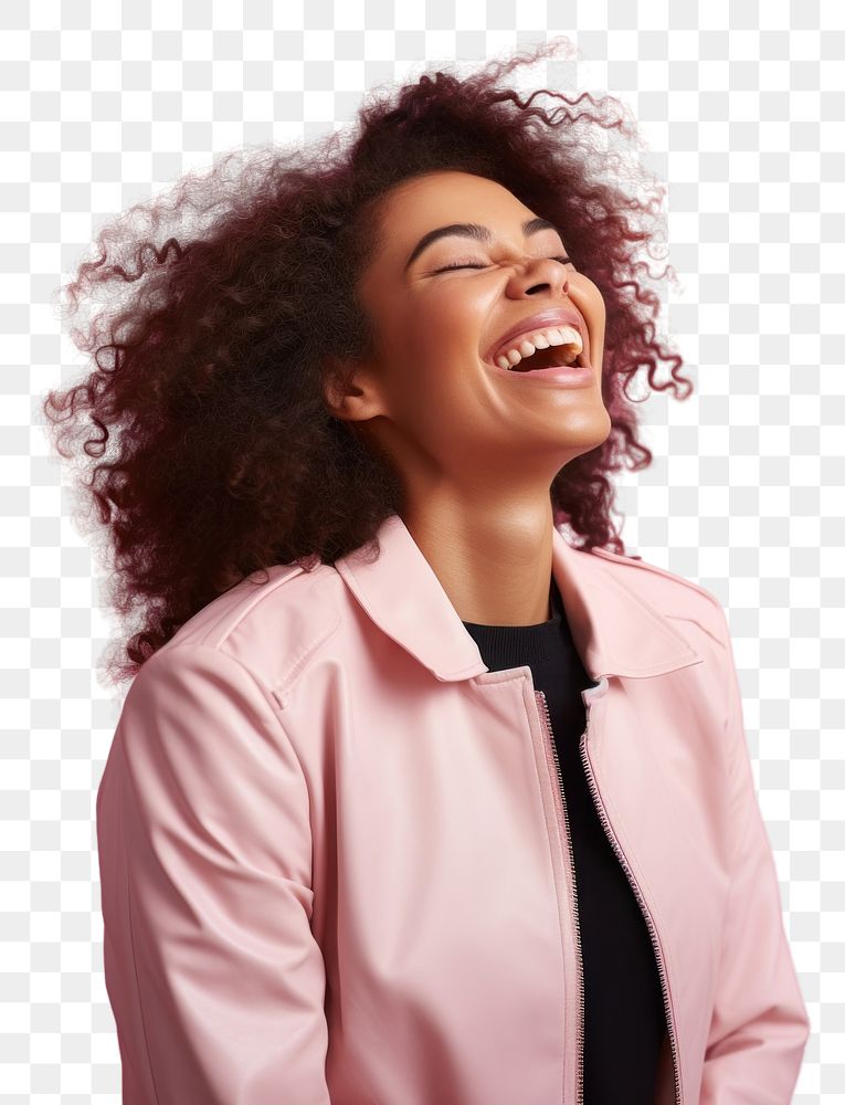 PNG Happy woman wear jacket laughing fashion looking smile. AI generated Image by rawpixel.