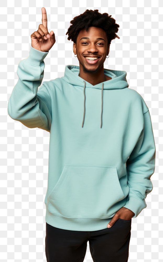 PNG Young black man in sweatshirt with his arm up smile happy architecture