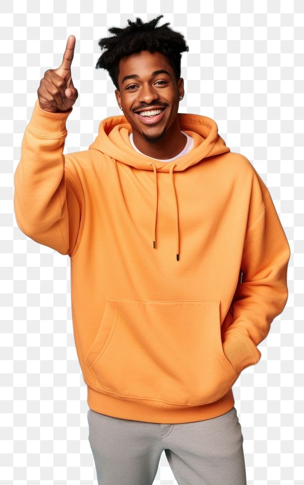 PNG Young black man in sweatshirt with his arm up sweater smile happy. AI generated Image by rawpixel.