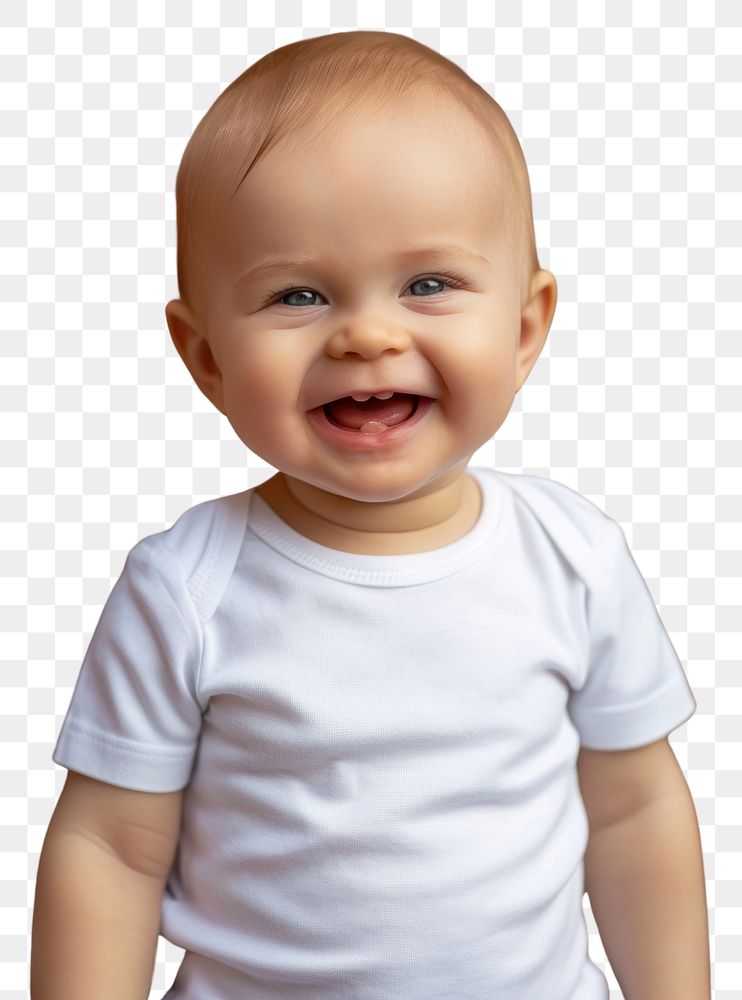 PNG T-shirt portrait baby laughing.