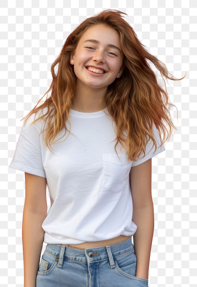 PNG T-shirt portrait teenager smile.