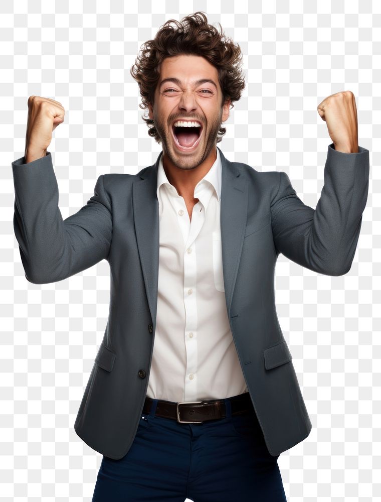 PNG  Happy man celebrating his success shouting laughing adult.