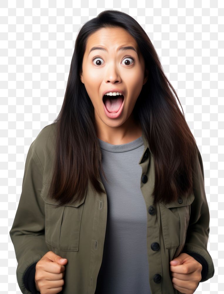 PNG A Young asian woman in casual costume feeling shocked with surprise expression portrait adult photo.
