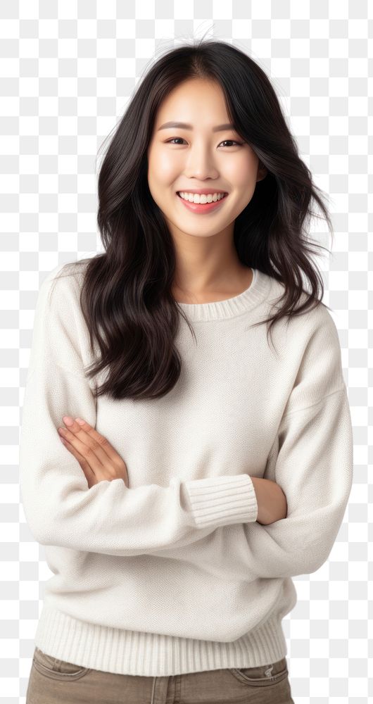 PNG An asian woman wearing casual clothes sweater smiling looking.