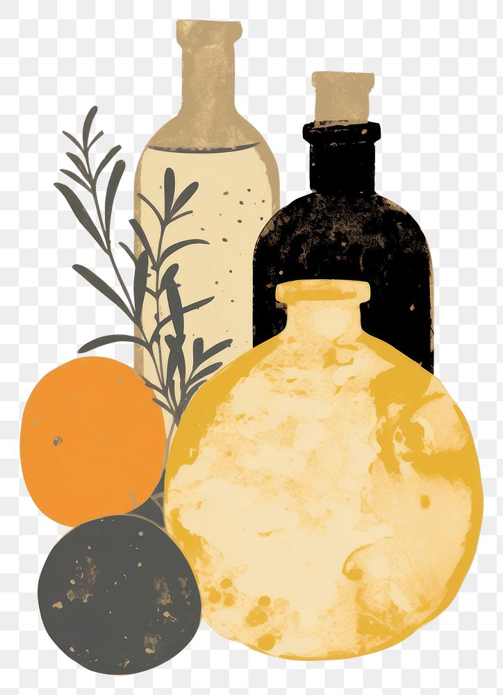 PNG  Illustratio the 1970s of essential oil bottle container painting.