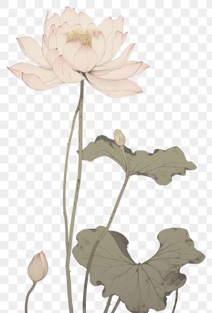 PNG  Illustratio the 1970s of lotus drawing flower sketch.