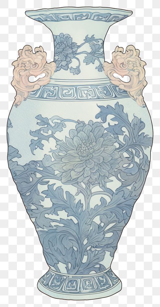 PNG Illustration of a vase blue porcelain pottery urn.