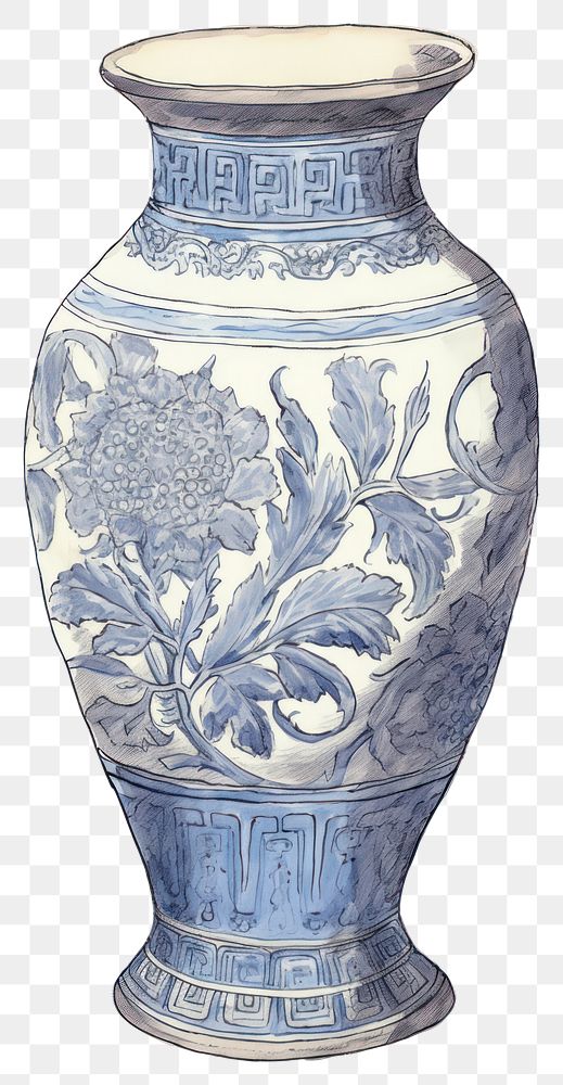 PNG Illustration of a vase blue porcelain pottery jar.
