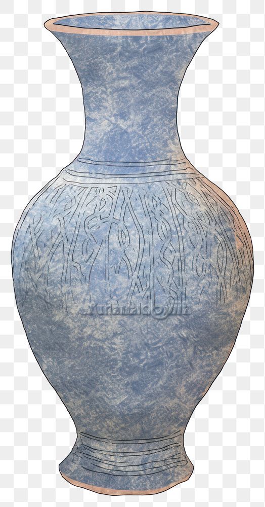 PNG Illustration of a vase blue pottery white background porcelain.