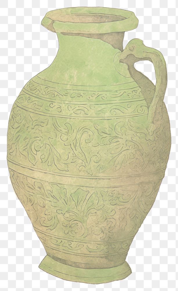 PNG Illustration of a vase green pottery urn jar.