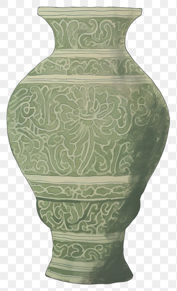 PNG Illustration of a vase green porcelain pottery urn.