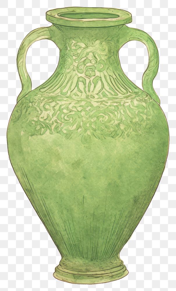 PNG Illustration of a vase green pottery urn white background.