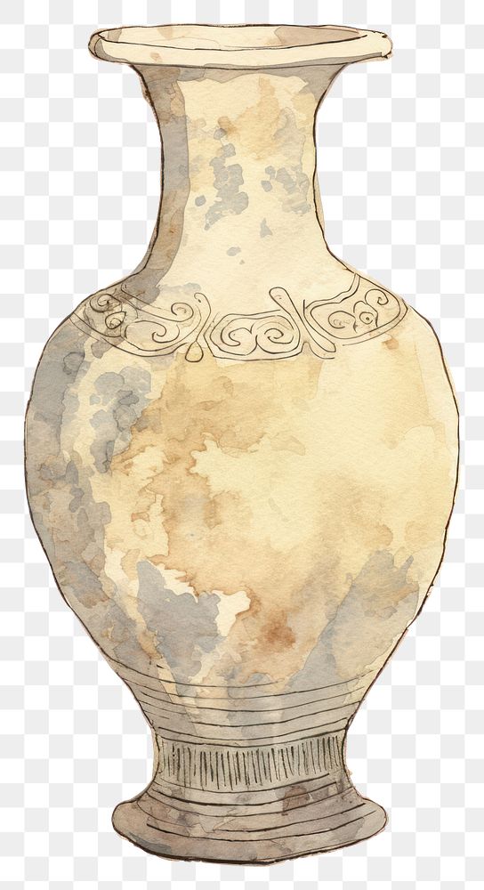 PNG Illustration of a vase pottery jar white background.