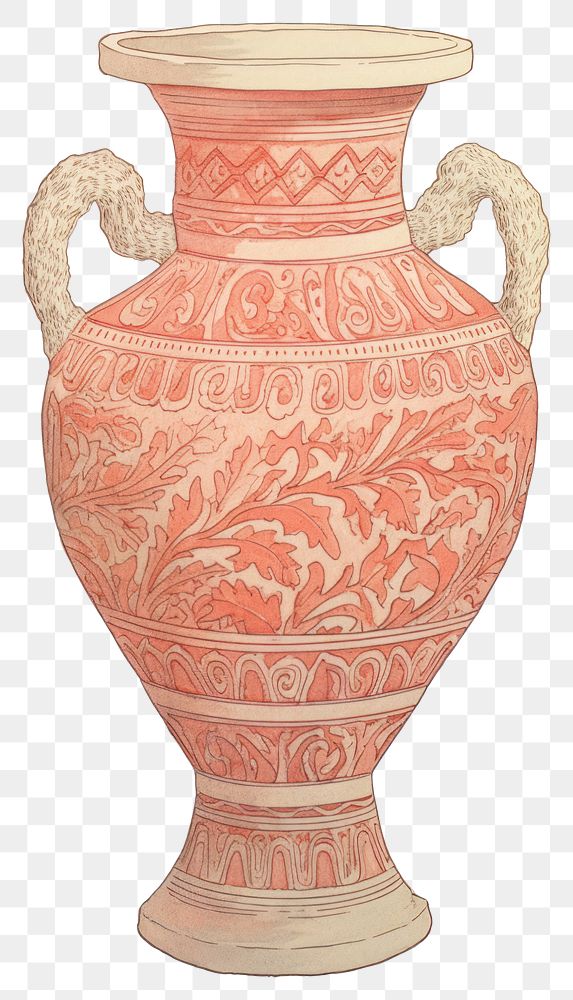 PNG Illustration of a vase red pottery urn white background.
