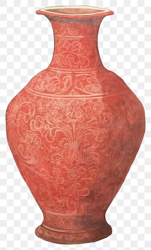 PNG Illustration of a vase red pottery jar white background.