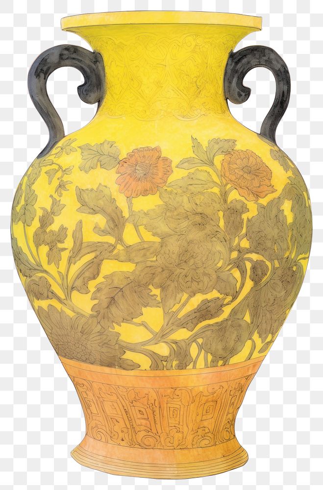 PNG Illustration of a vase yellow porcelain pottery urn