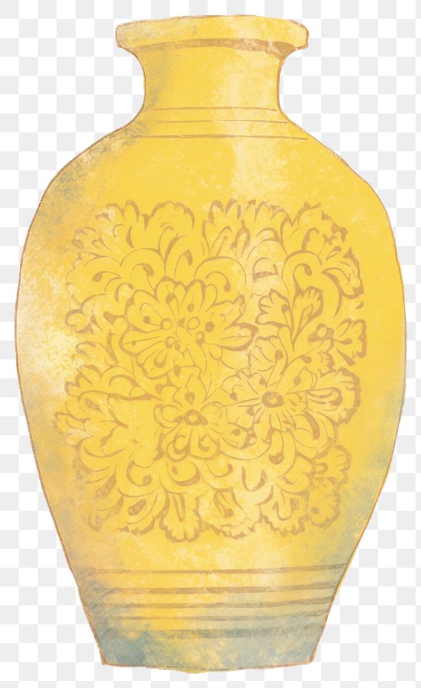 PNG Illustration of a vase yellow porcelain pottery urn.