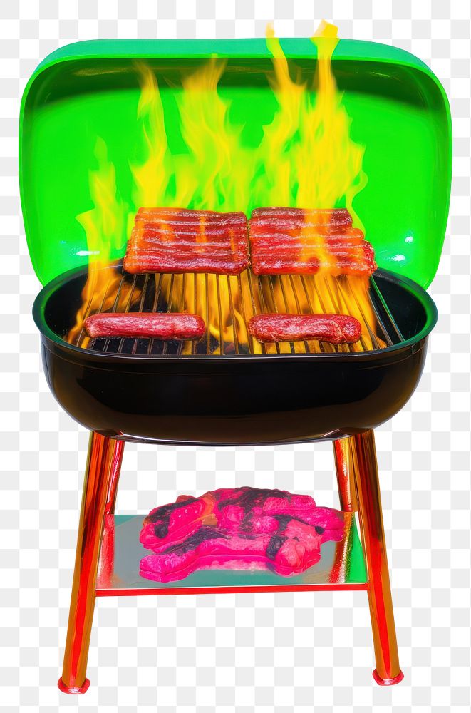 PNG  Surrealistic painting of bbq grilling white background fireplace.