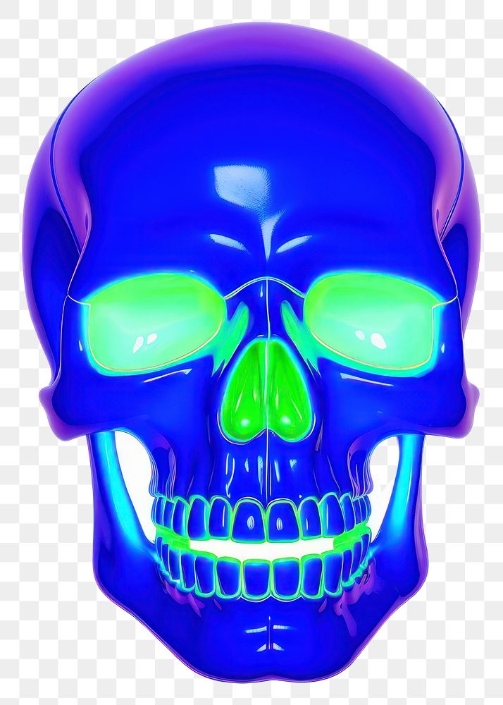 PNG  Surrealistic painting of blue neon skull purple white background appliance.