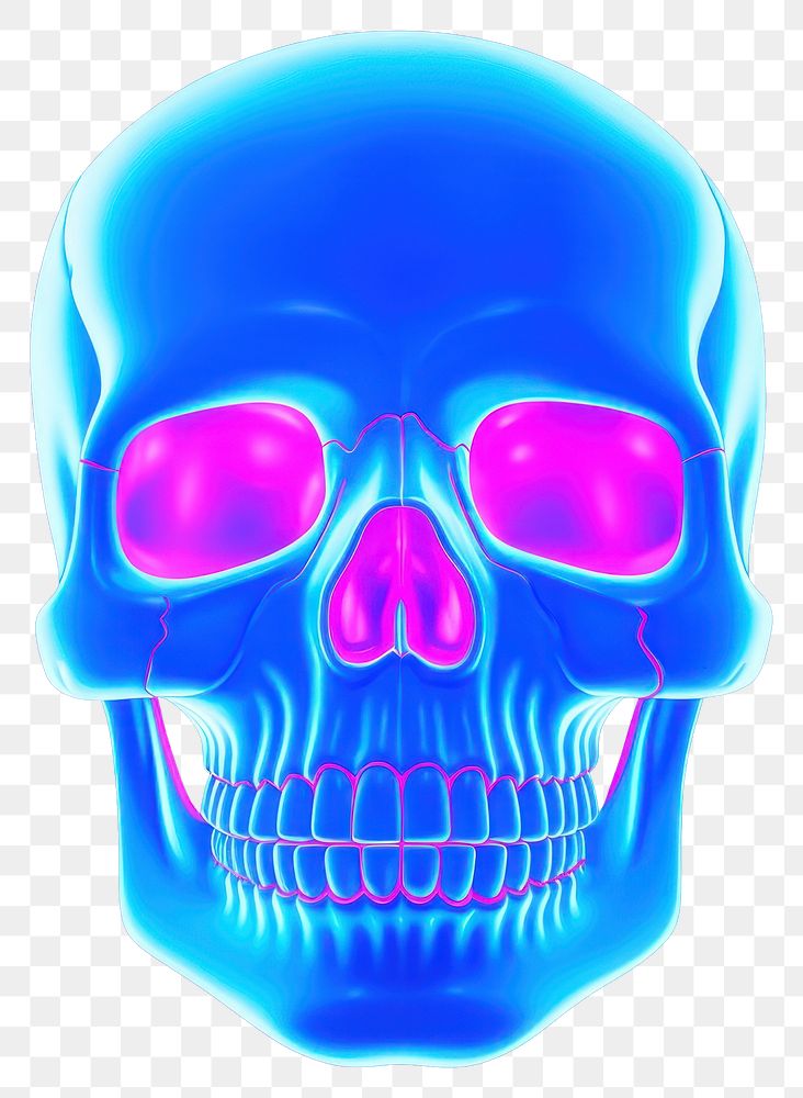 PNG  Surrealistic painting of blue neon skull illuminated darkness hospital.