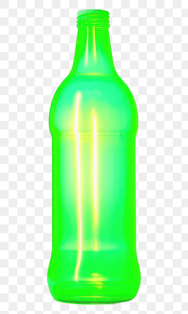 PNG  Surrealistic painting of green neon bottle glass drink white background.