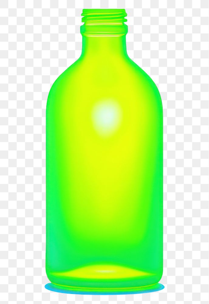 PNG  Surrealistic painting of green neon bottle glass drink white background.