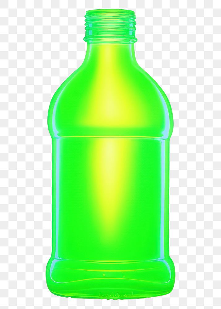 PNG  Surrealistic painting of green neon bottle drink white background refreshment.