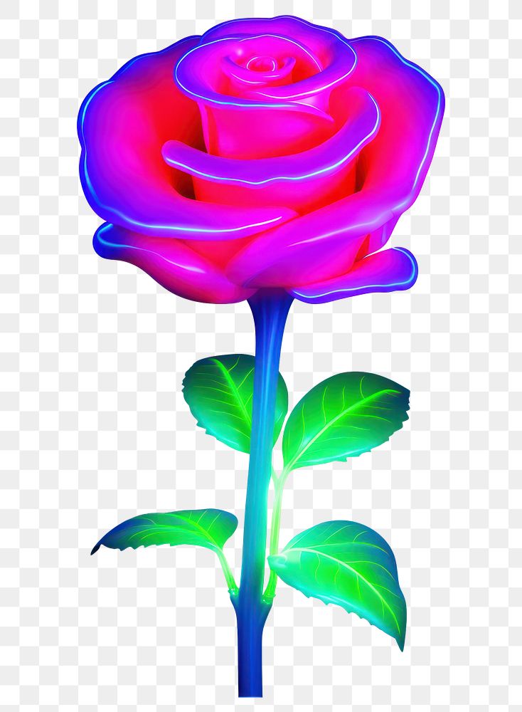 PNG  Surrealistic painting of red neon rose flower plant white background.