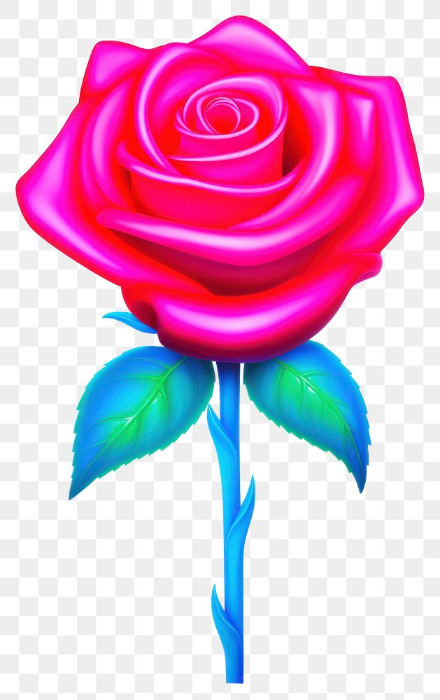 PNG  Surrealistic painting of red neon rose flower plant art.