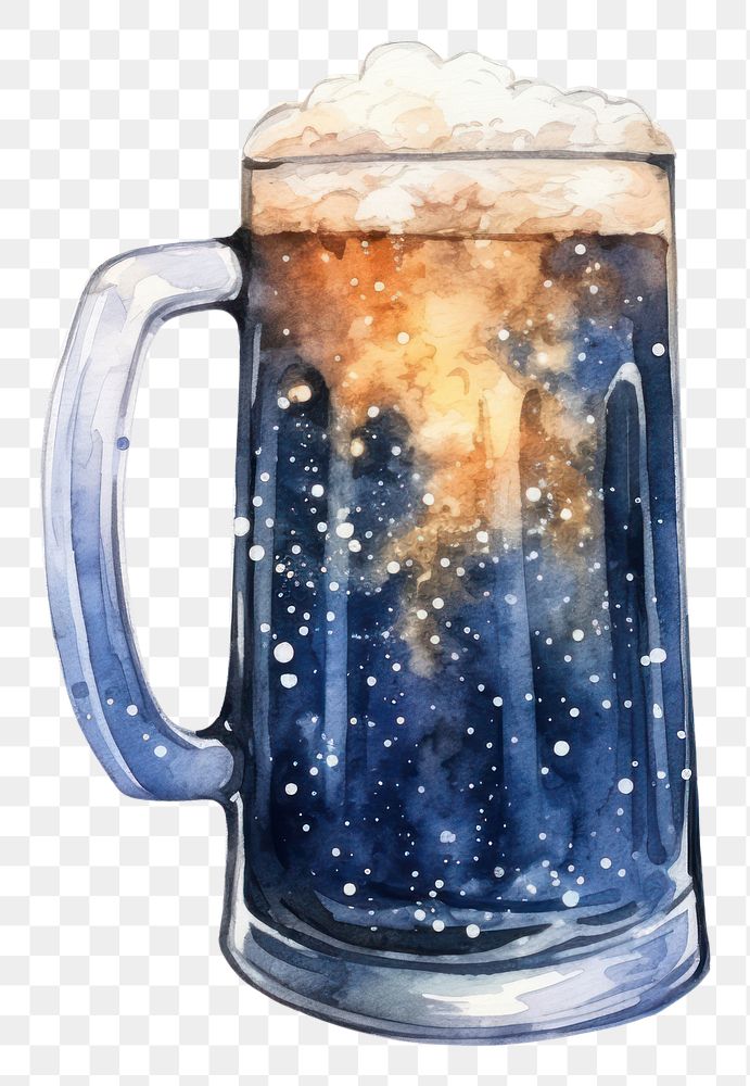 PNG  Beer in Watercolor style drink glass mug.