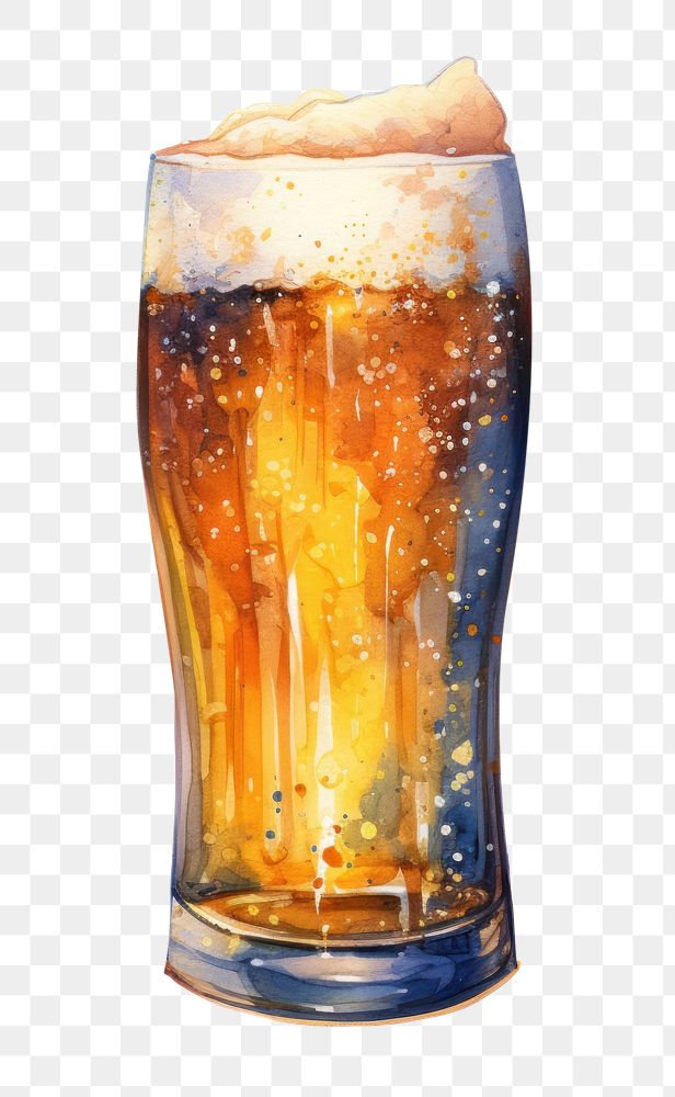 PNG  Beer in Watercolor style drink glass white background.