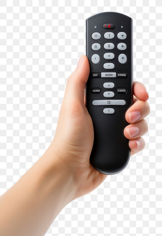 PNG  Hand with remote control white background electronics technology. AI generated Image by rawpixel.