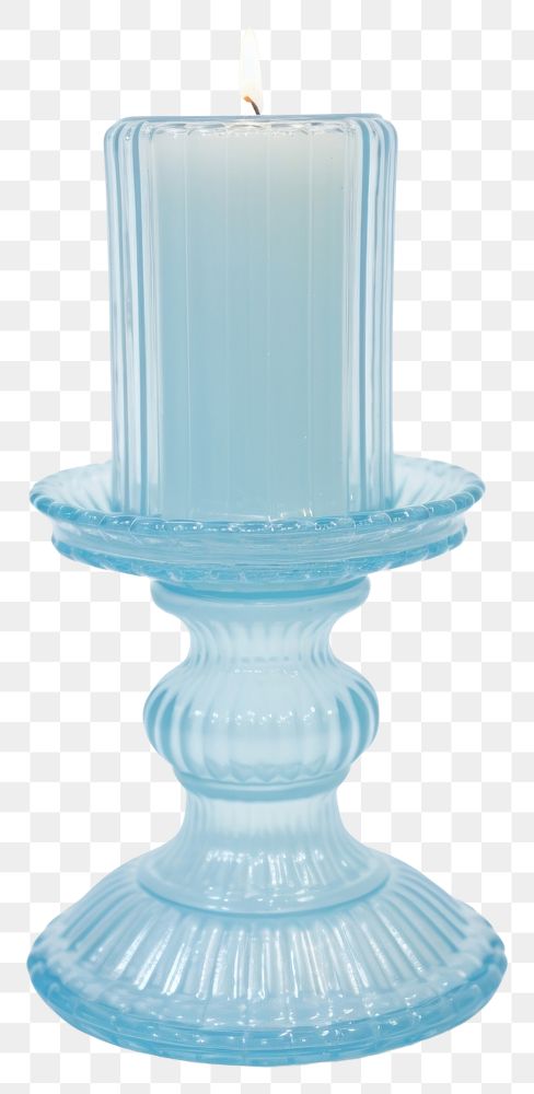 PNG Baby blue retro glass candlestick holder lighting burning vase.