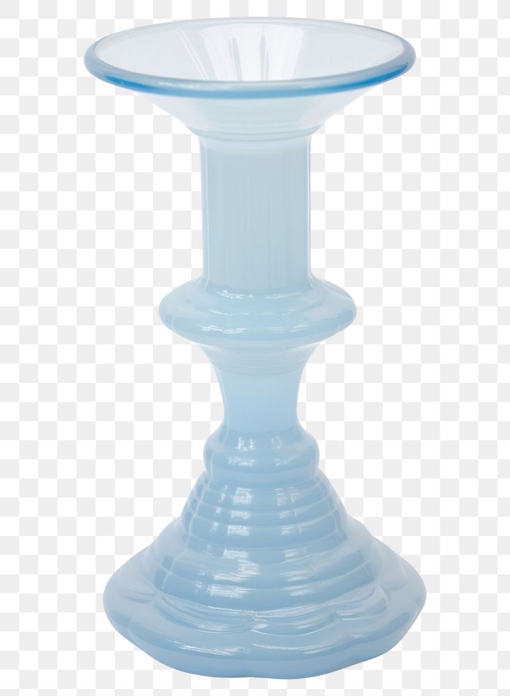 PNG Baby blue retro glass candlestick holder vase white background furniture.