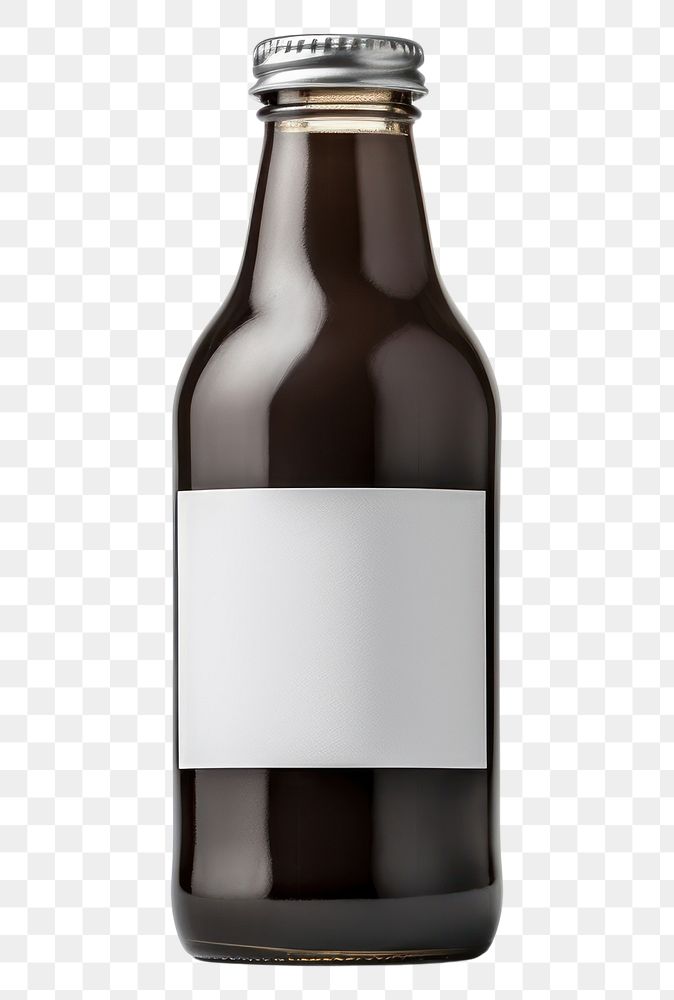 PNG A cold brew glass bottle with blank white label mockup drink beer white background.
