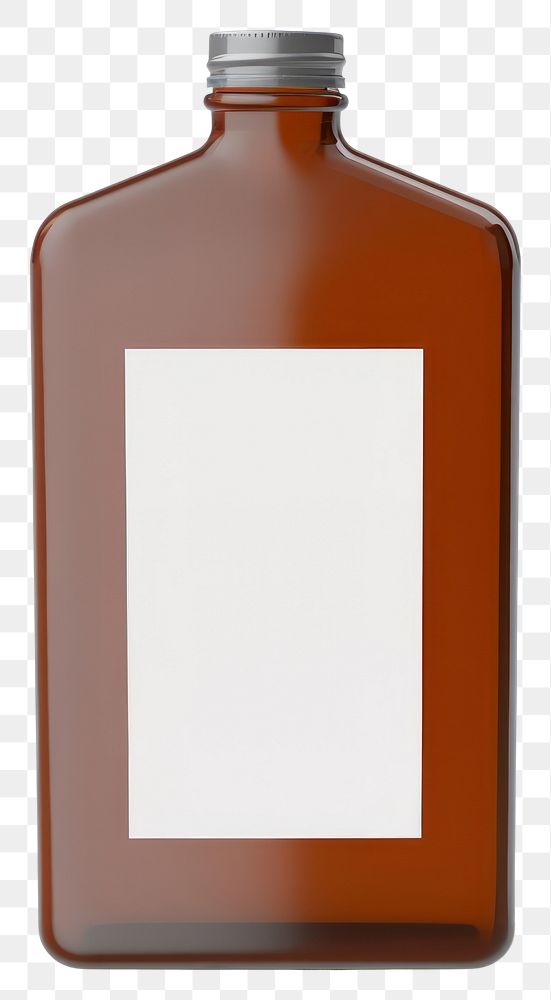 PNG A cold brew squre flat flask glass bottle with blank white label mockup white background refreshment container.