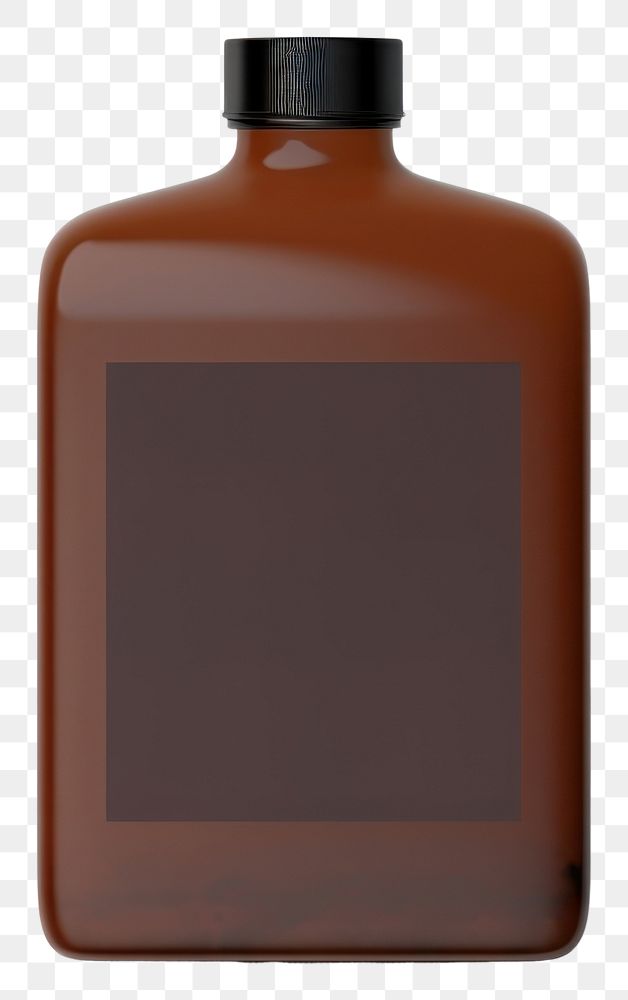 PNG A cold brew squre flat flask glass bottle with blank white label mockup white background refreshment aftershave.