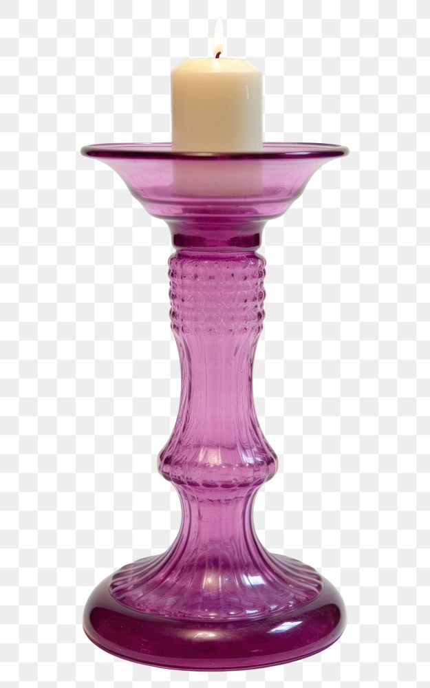PNG Purple retro glass candlestick holder drinkware lighting lavender.