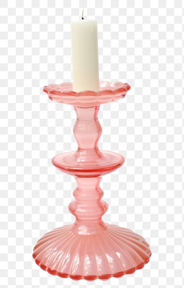 PNG Pink retro glass candlestick holder white background lighting vase.