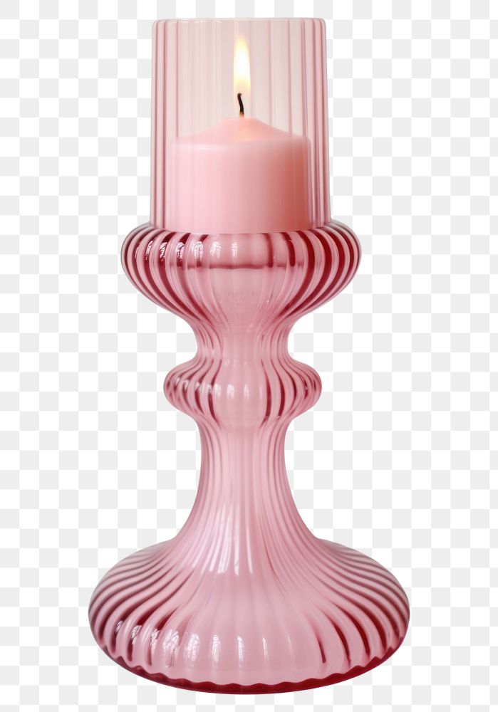 PNG Pink retro glass candlestick holder lighting festival pattern.