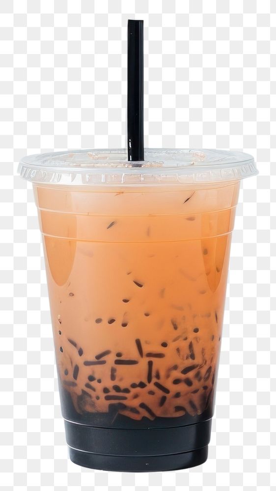 PNG A plastic disposable ice black orange coffee glass drink cup white background.