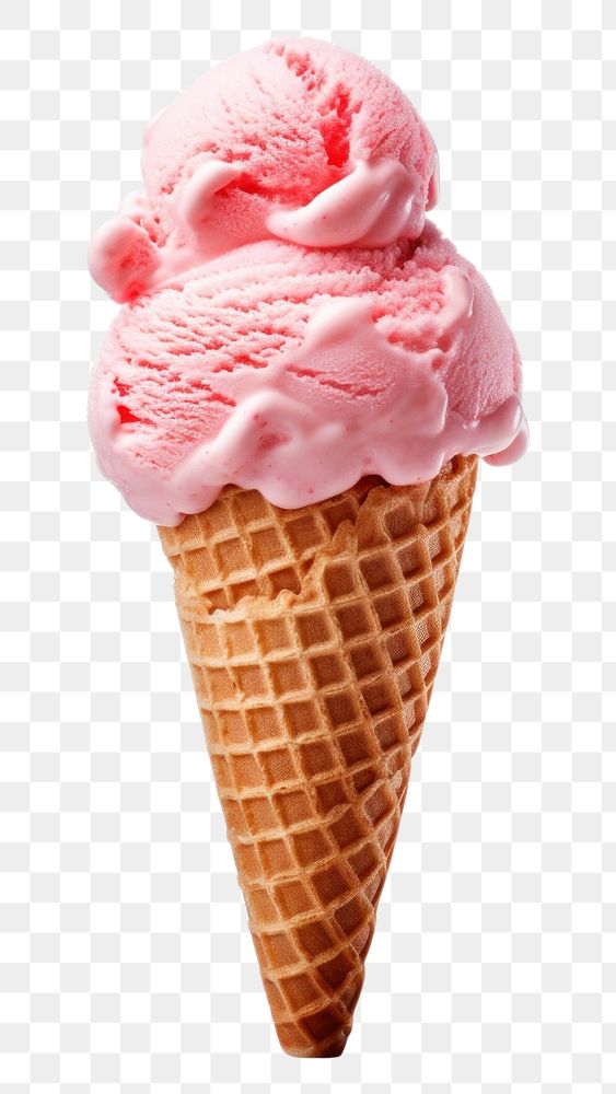 PNG Strawberry ice cream cone dessert food white background.