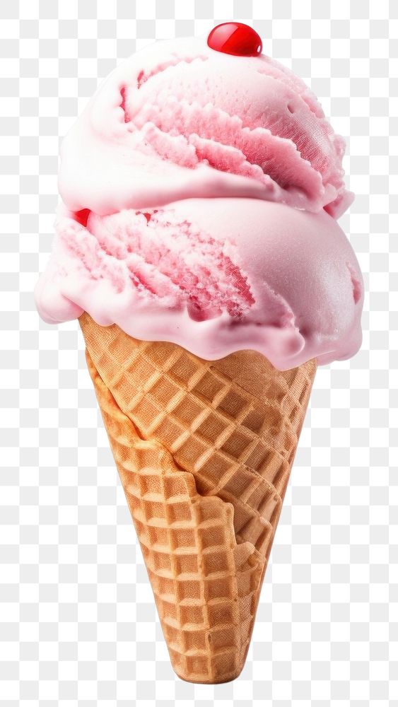 PNG Strawberry ice cream cone dessert food white background.