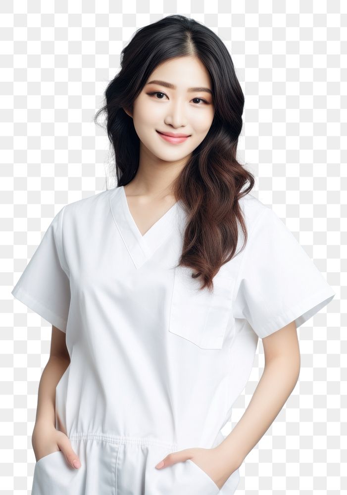 PNG Asian women wearing white medical scrubs suits portrait sleeve adult.