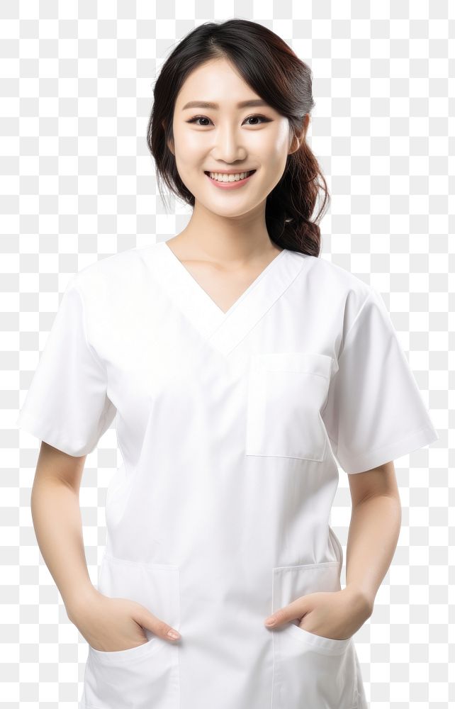PNG Asian women wearing white medical scrubs suits portrait blouse adult.
