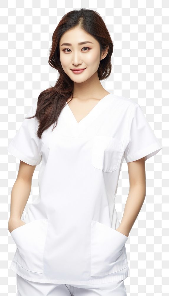 PNG Asian women wearing white medical scrubs suits portrait sleeve blouse.